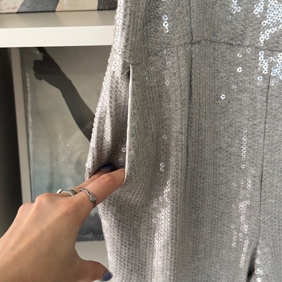ANTHROPOLOGIE ETT:TWA Claudette Silver Sequined Jumpsuit - Picture 5 of 8